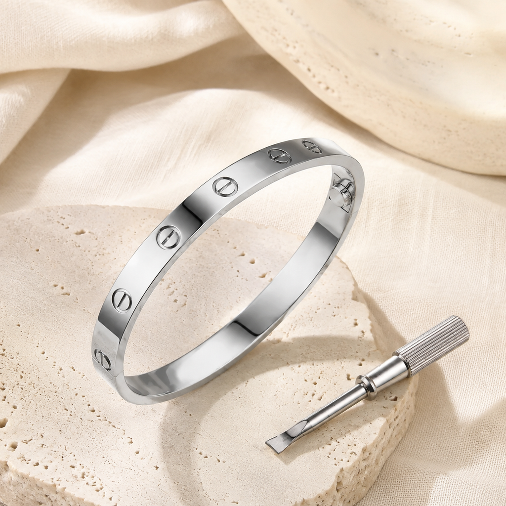 Polished Titanium Steel Screw Love Bangle