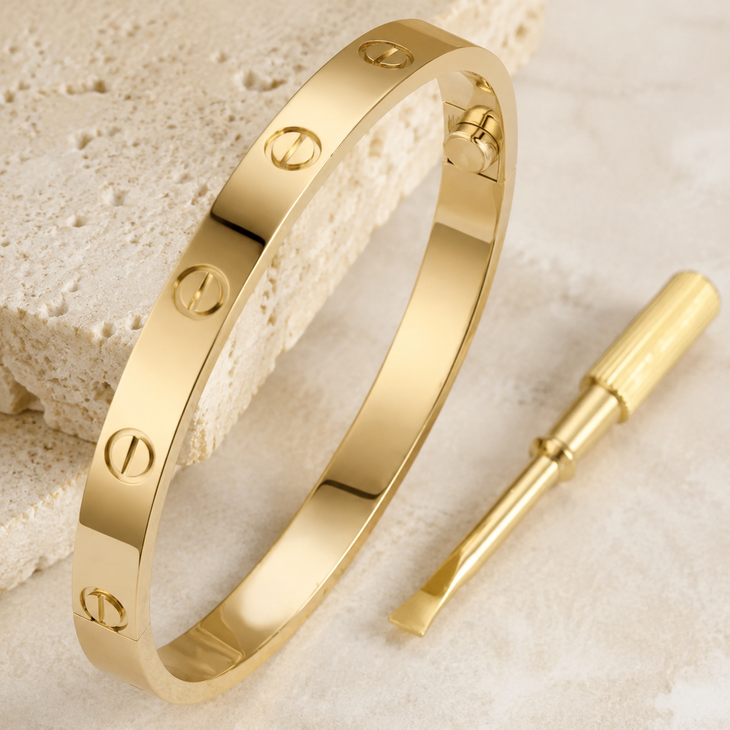 Polished Titanium Steel Screw Love Bangle