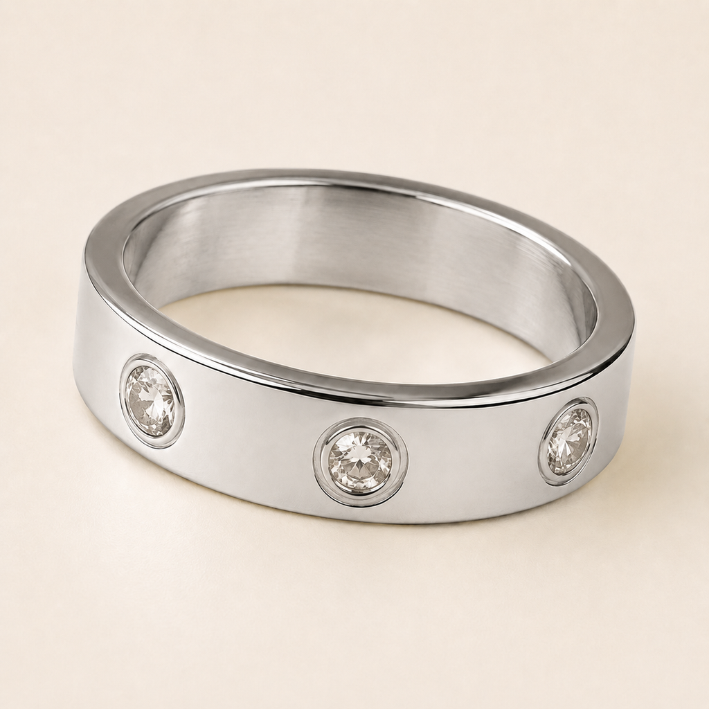 Love Zircon Diamond Accent Stainless Steel Ring