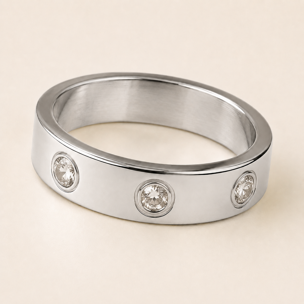Love Zircon Diamond Accent Stainless Steel Ring