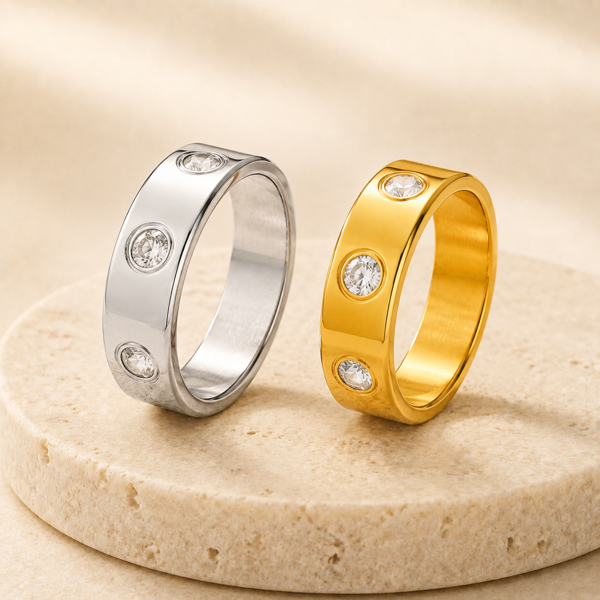 Love Zircon Diamond Accent Stainless Steel Ring