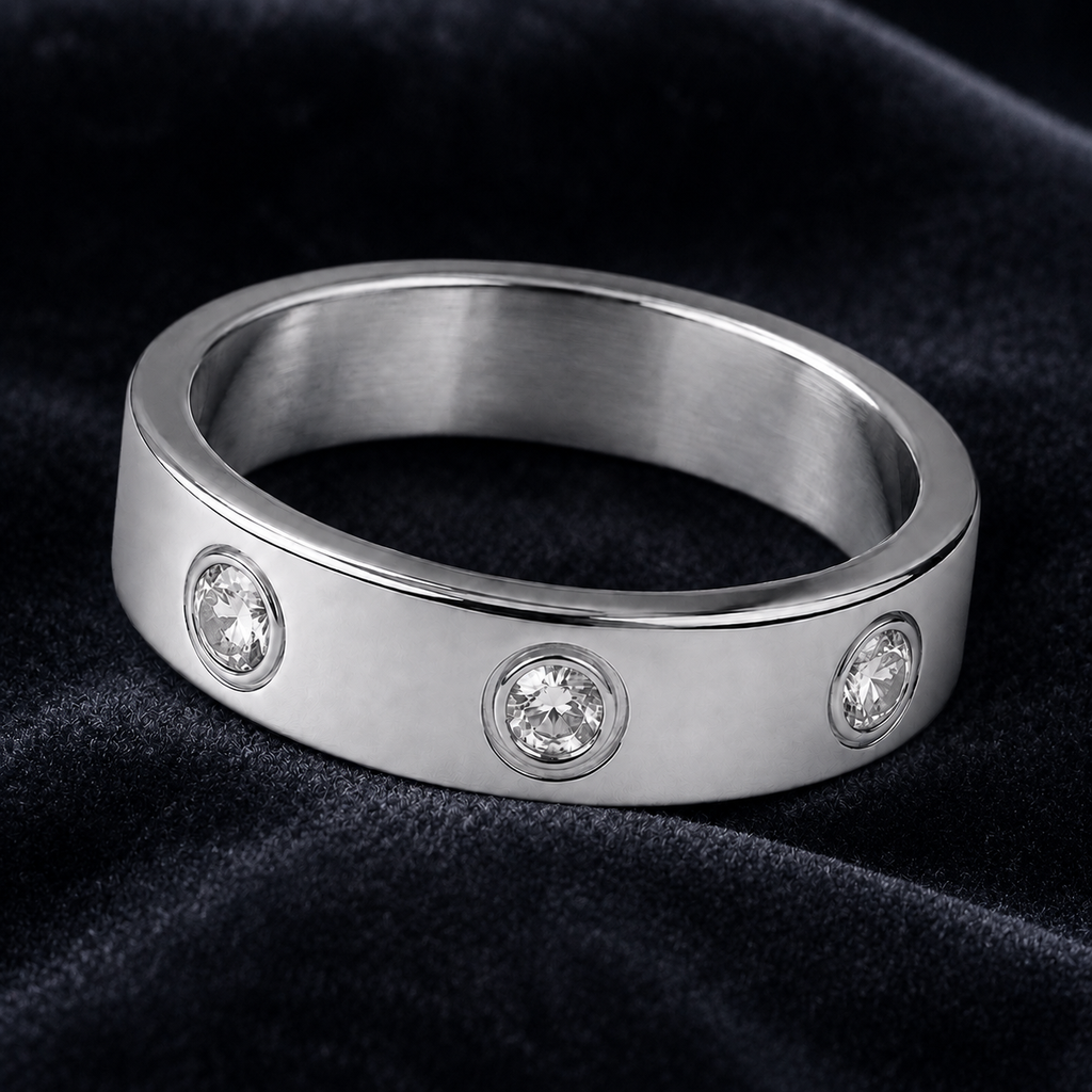 Love Zircon Diamond Accent Stainless Steel Ring