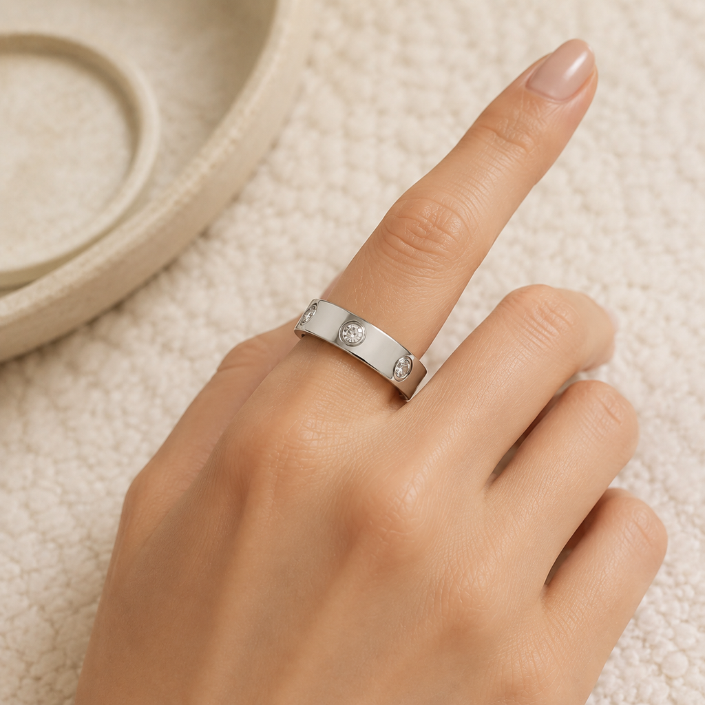 Love Zircon Diamond Accent Stainless Steel Ring