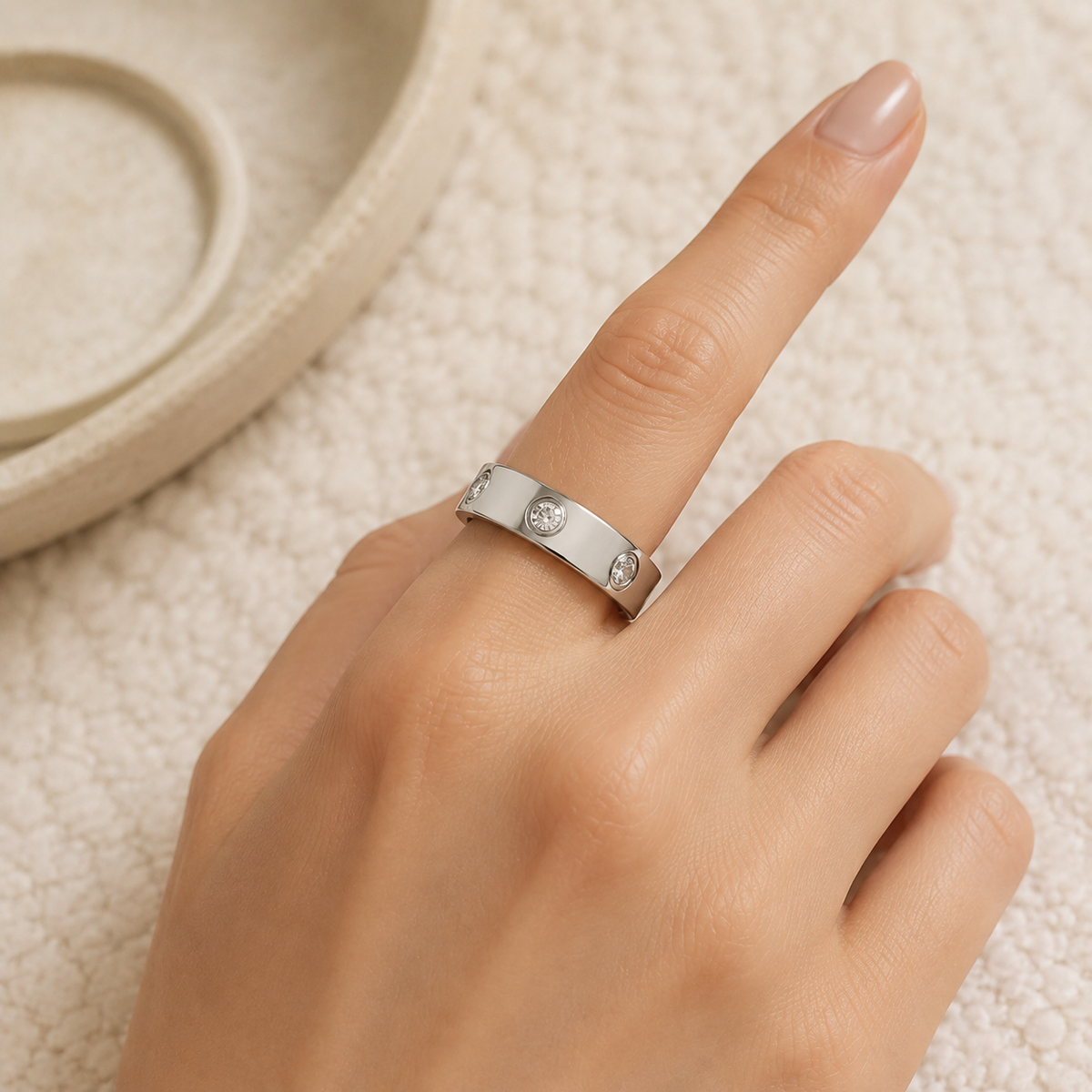 Love Zircon Diamond Accent Stainless Steel Ring