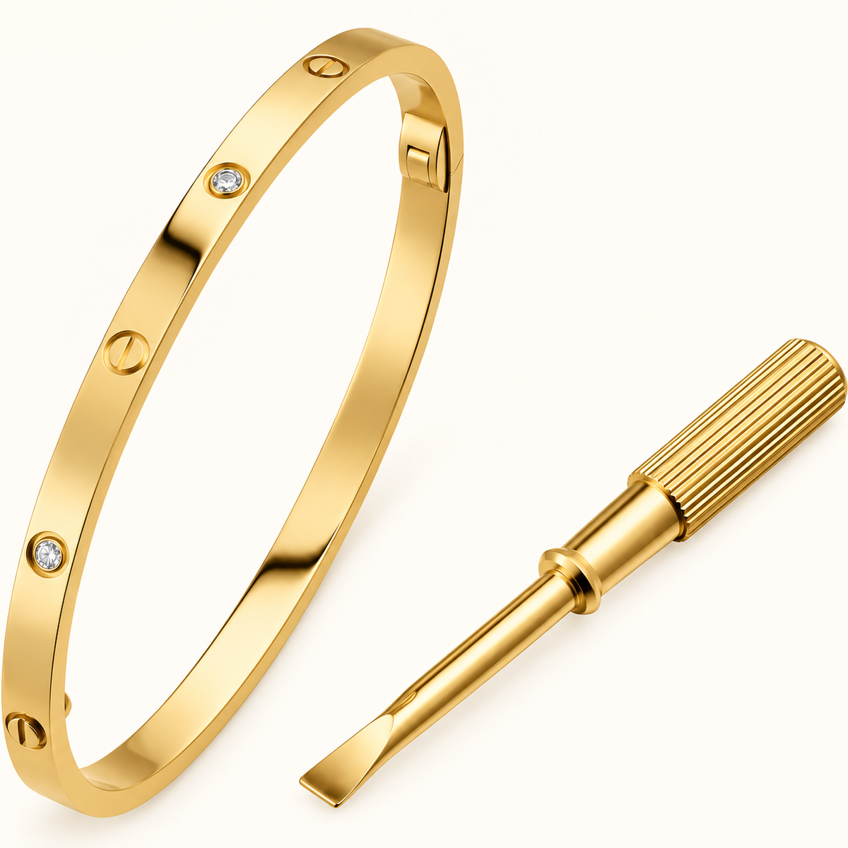 Polished Titanium Steel Narrow Four Diamons Screw Love Bangle
