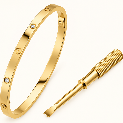 Polished Titanium Steel Narrow Four Diamons Screw Love Bangle