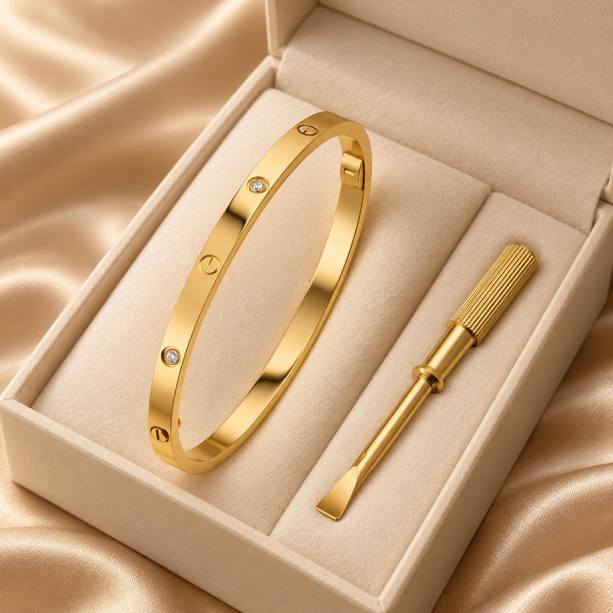 Polished Titanium Steel Narrow Four Diamons Screw Love Bangle