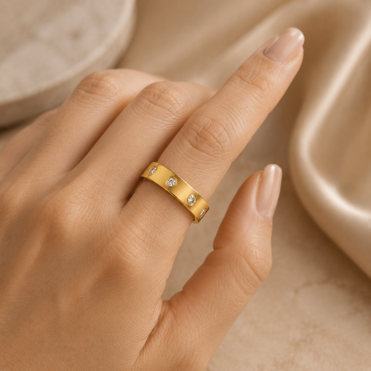 Love Zircon Diamond Accent Stainless Steel Ring